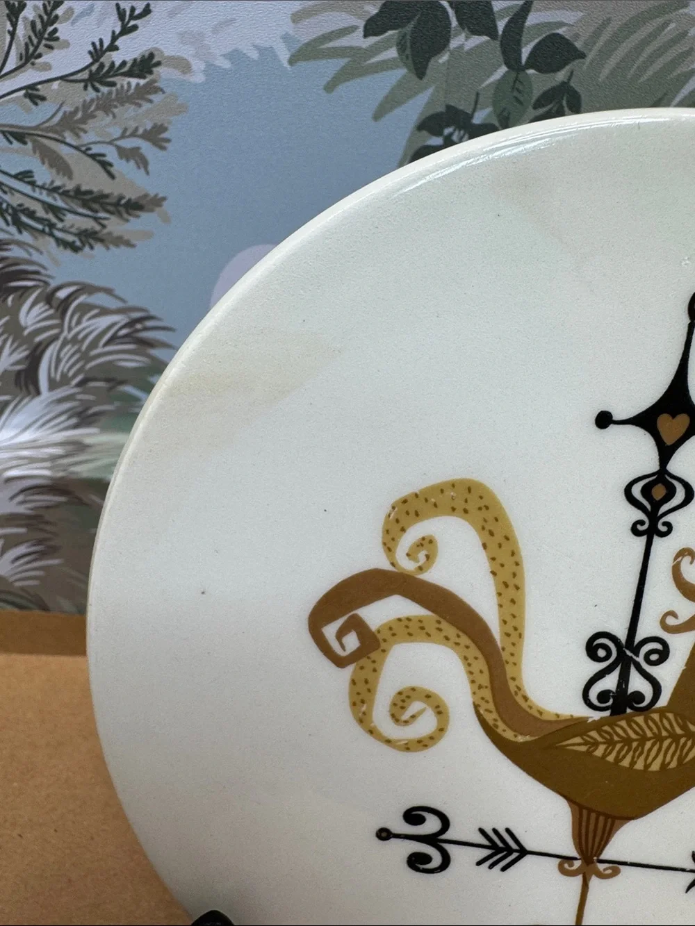 Vintage Knowles Ceramic Weather Vane Rooster Marked Plate in Gold and White